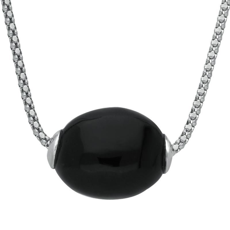 Sterling Silver Whitby Jet Heritage Oval Moving Bead Necklace