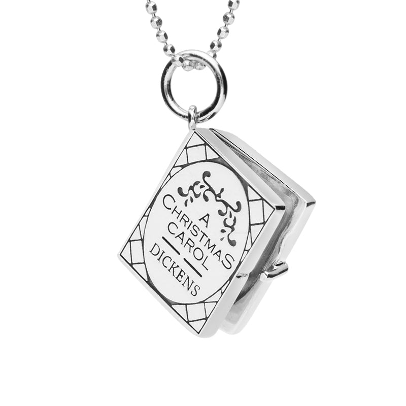 Sterling Silver Christmas Carol Hinged Book Charm Necklace