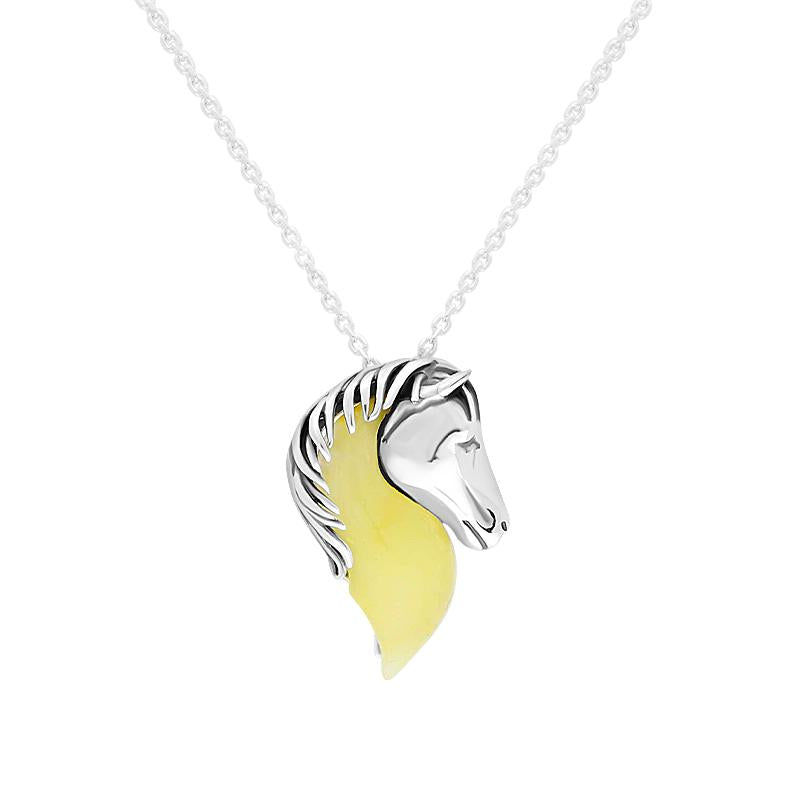 Sterling Silver Milky Amber Medium Horse Head Necklace