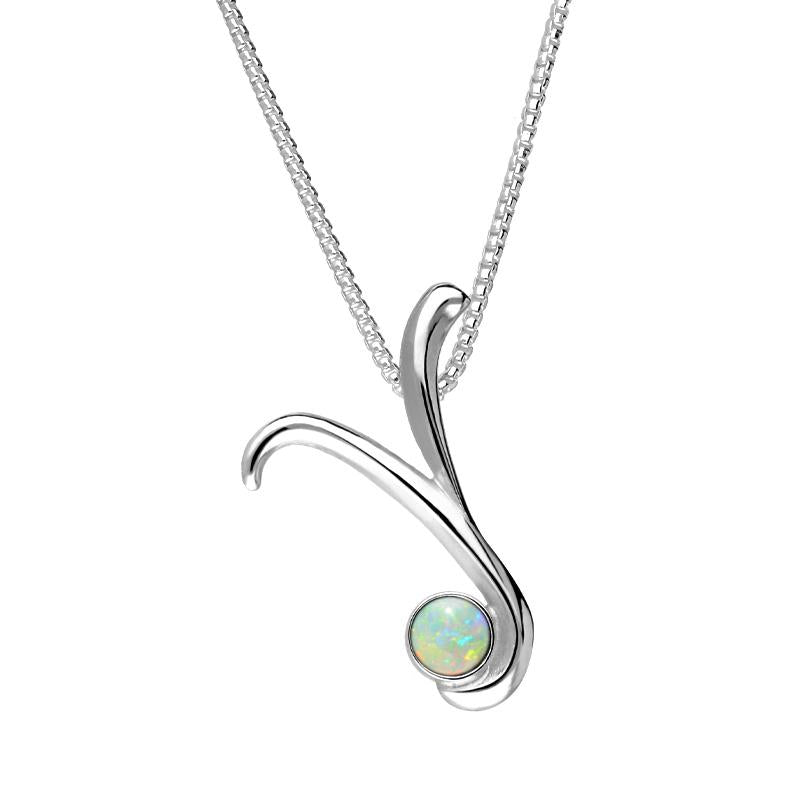 Sterling Silver Opal Love Letters Initial Y Necklace
