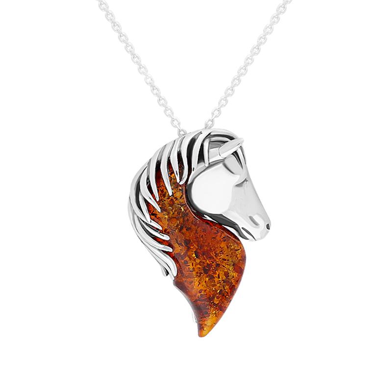 Sterling Silver Red Amber Large Horse Head Necklace