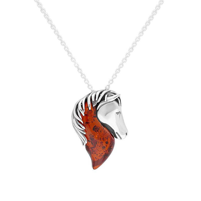 Sterling Silver Red Amber Medium Horse Head Necklace