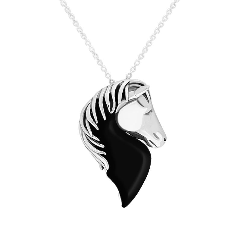 Sterling Silver Whitby Jet Large Horse Head Necklace