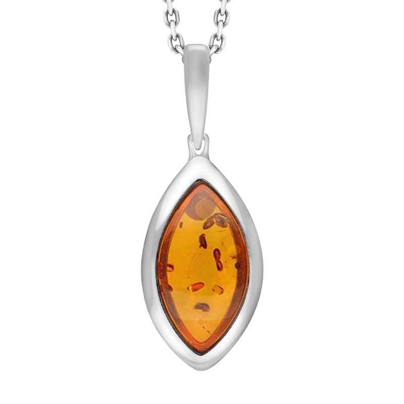 Sterling Silver Amber Curved Marquise Necklace