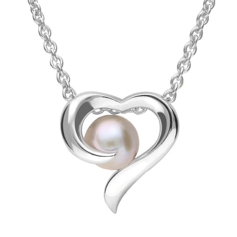 Grey Sterling Silver Plated Pearl Twisted Open Heart Necklace