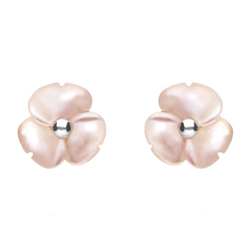 Sterling Silver Pink Mother of Pearl Tuberose 8mm Clover Stud Earrings