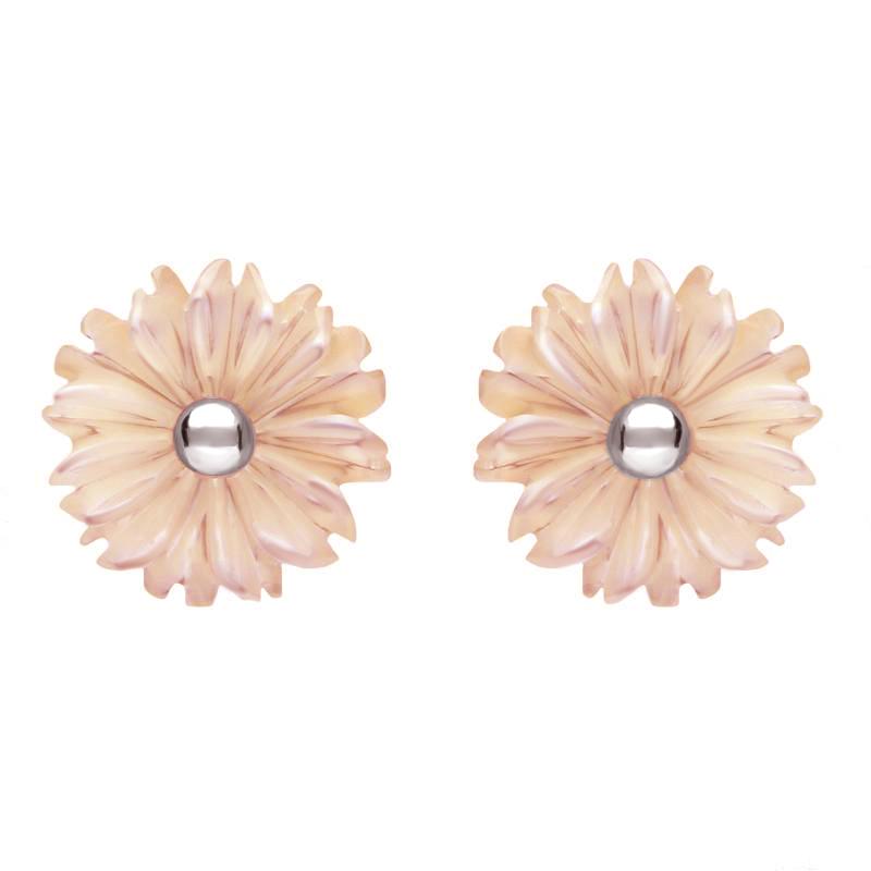 Sterling Silver Pink Mother of Pearl Tuberose 8mm Daisy Stud Earrings
