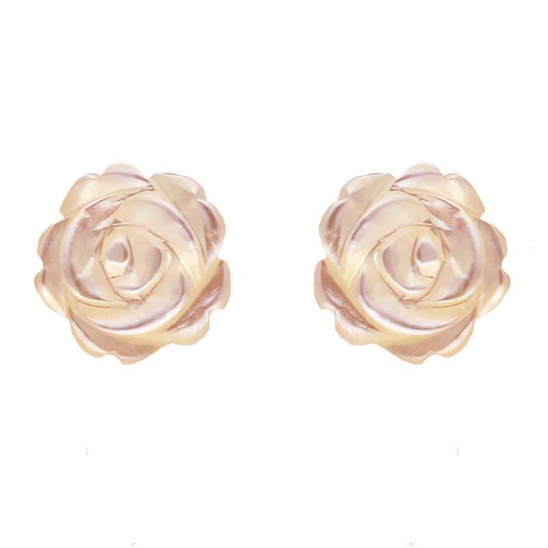 Sterling Silver Pink Mother of Pearl Tuberose 8mm Rose Stud Earrings