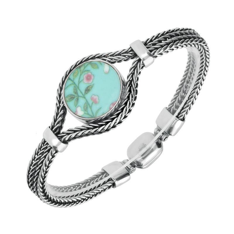 Sterling Silver Royal Crown Derby Turquoise Chatsworth Wallpaper Round Foxtail Bracelet D