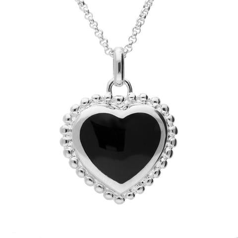 Sterling Silver Whitby Jet Beaded Heart Pendant Necklace