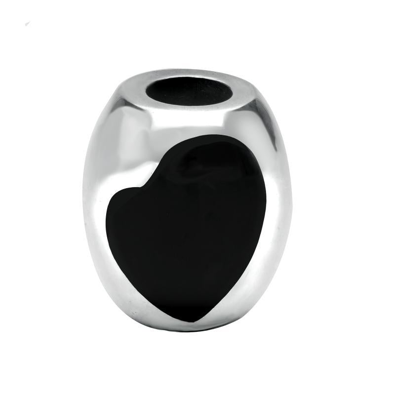 Sterling Silver Whitby Jet Two Stone Large Heart Charm