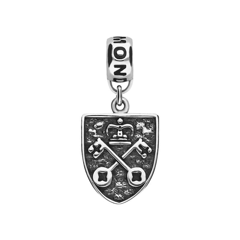 Sterling Silver York Minster Cross Key and Rose Shield Loop Charm