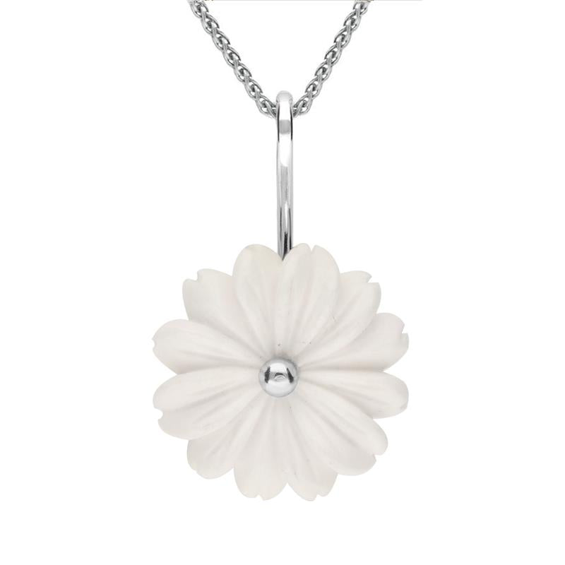 Sterling Silver White Agate Tuberose 20mm Daisy Necklace