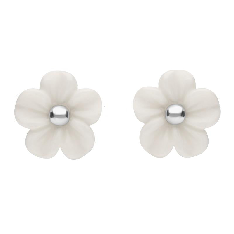 Sterling Silver White Agate Tuberose 8mm Desert Rose Stud Earrings
