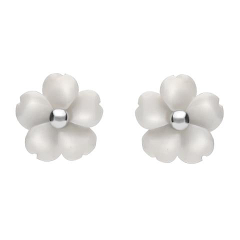 Sterling Silver White Agate Tuberose 8mm Gypsophila Stud Earrings