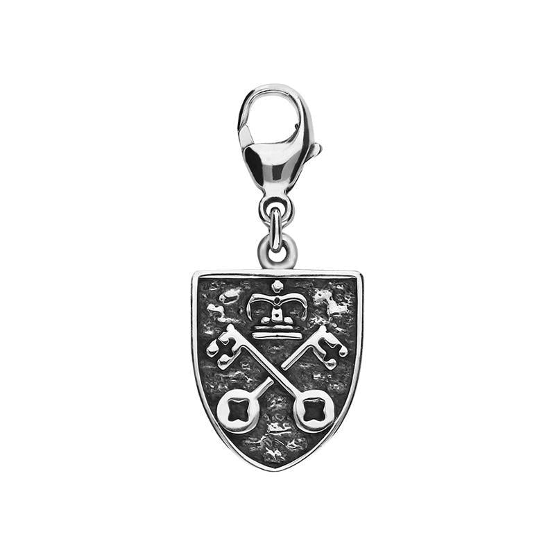 Sterling Silver York Minster Cross Key and Rose Shield Lobster Clasp Charm