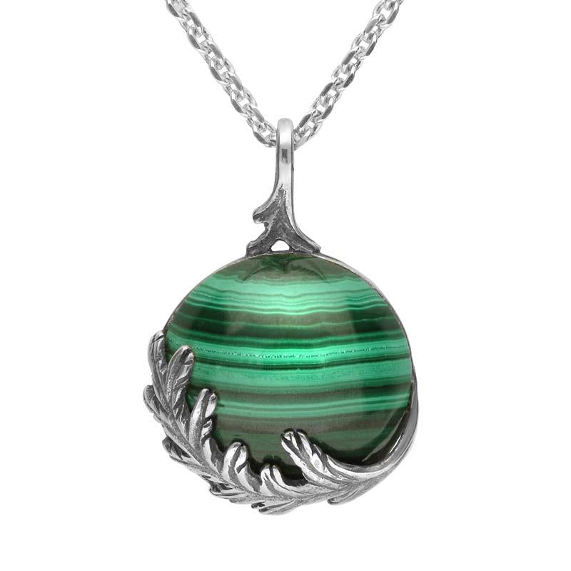 Sterling Silver Malachite Acanthus Leaf Round Necklace