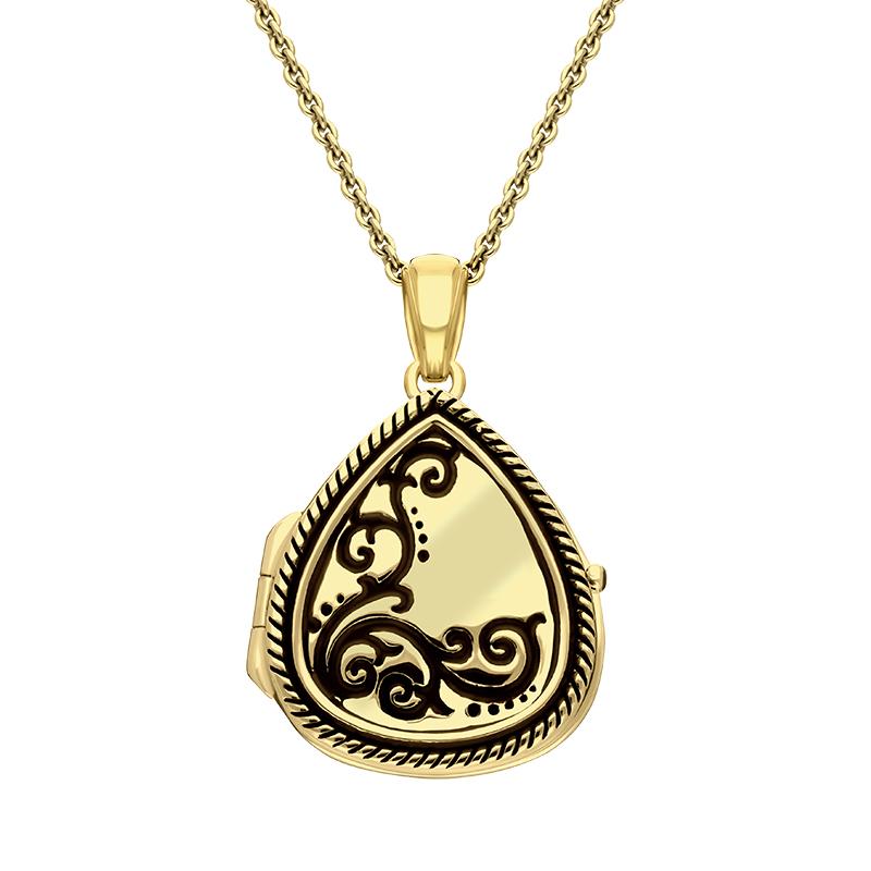 Yellow Gold Plated Sterling Silver Pear Swirl Rope Edge Keepsake Locket