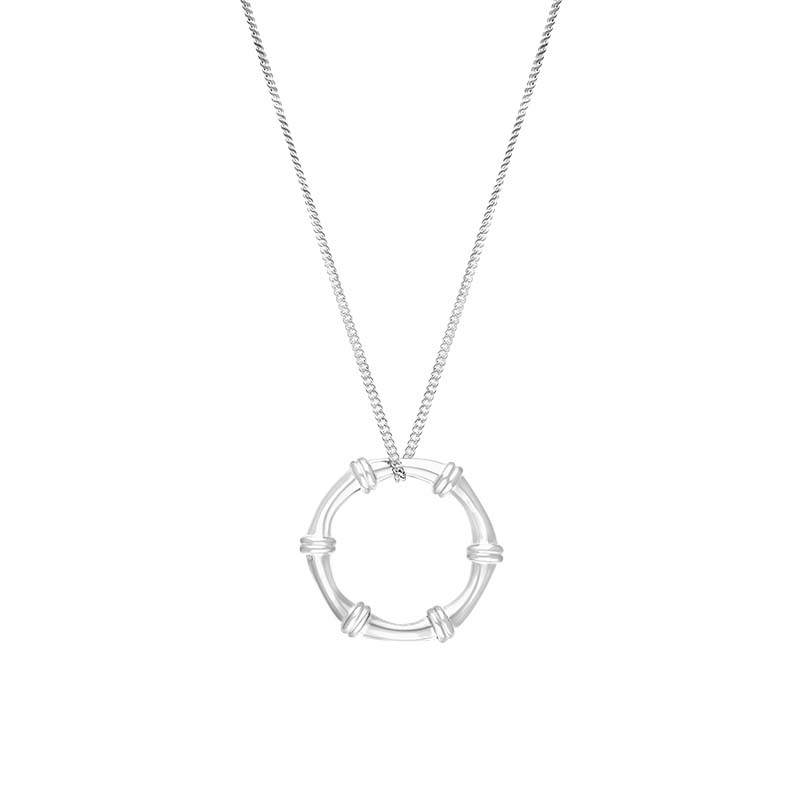 Sterling Silver Bamboo Open Circle Pendant Necklace D