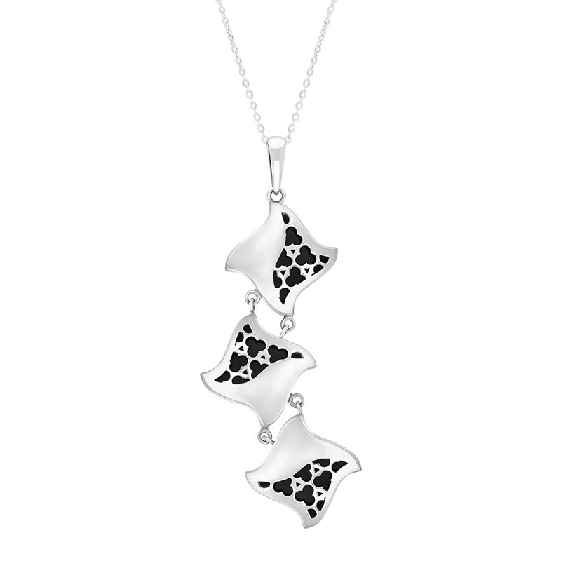 Sterling Silver Whitby Jet Reversible Filigree Triple Square Trefoil Pendant