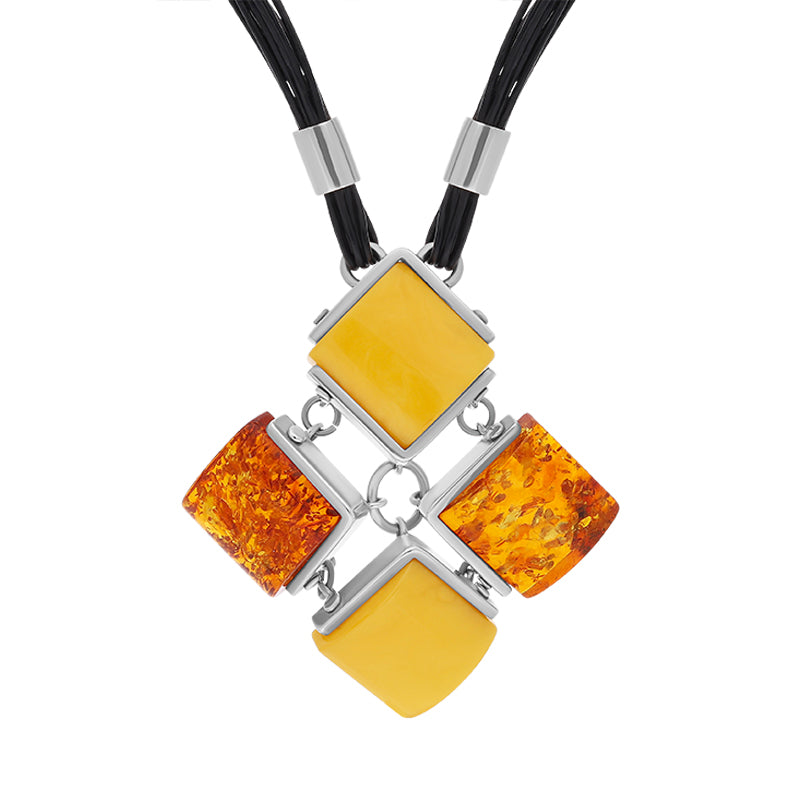 Sterling Silver Amber Four Stone Multi Strand Necklace D