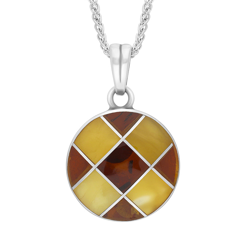 Sterling Silver Amber Round Necklace D