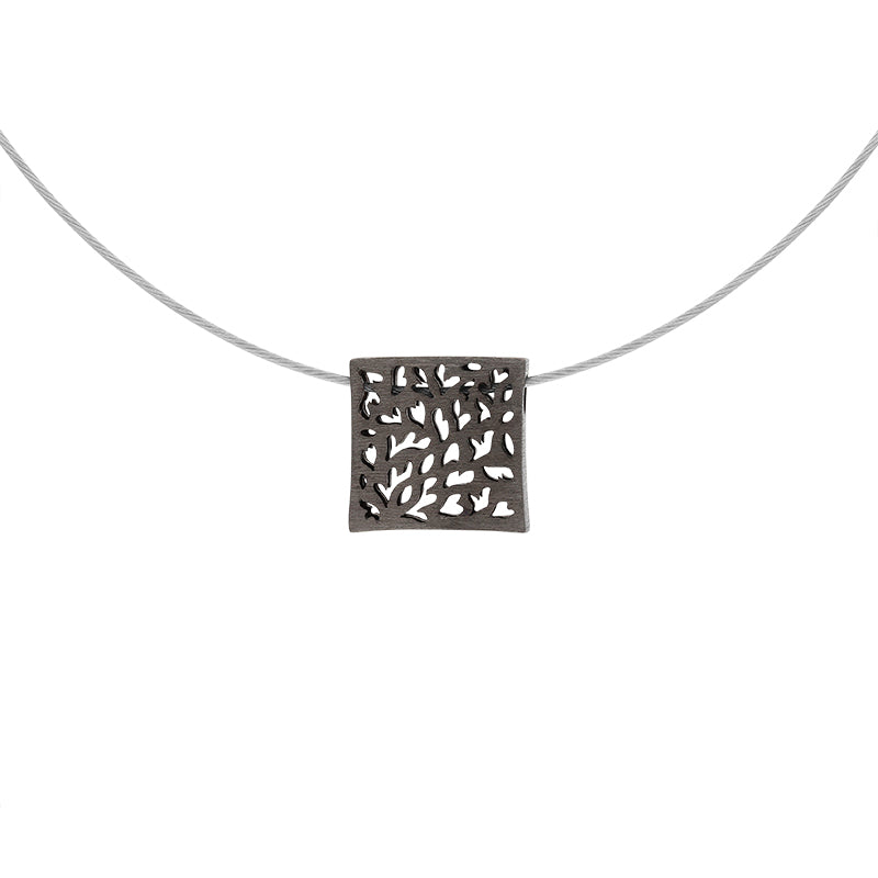 Sterling Silver Square Cut Out Necklace D