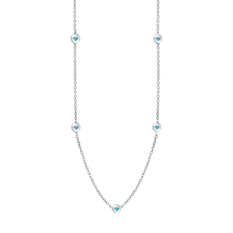 Sterling Silver Turquoise Heart Link Disc Chain Necklace