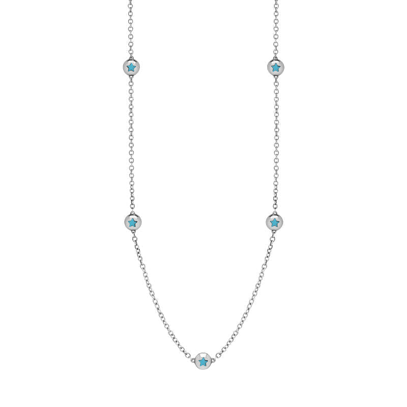 Sterling Silver Turquoise Star Link Disc Chain Necklace
