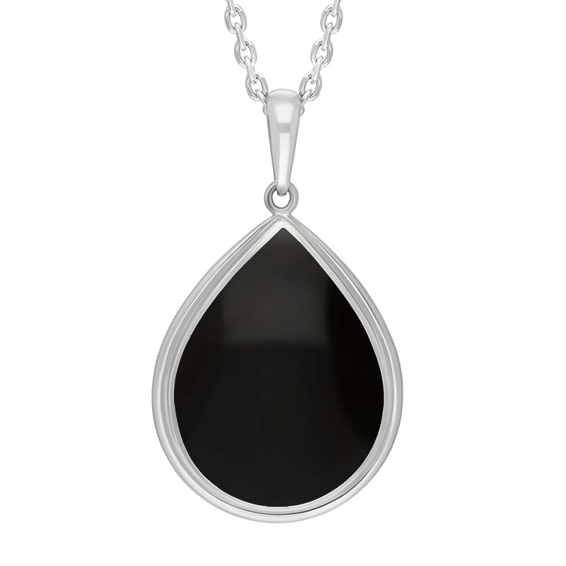 Sterling Silver Whitby Jet Teardrop Necklace