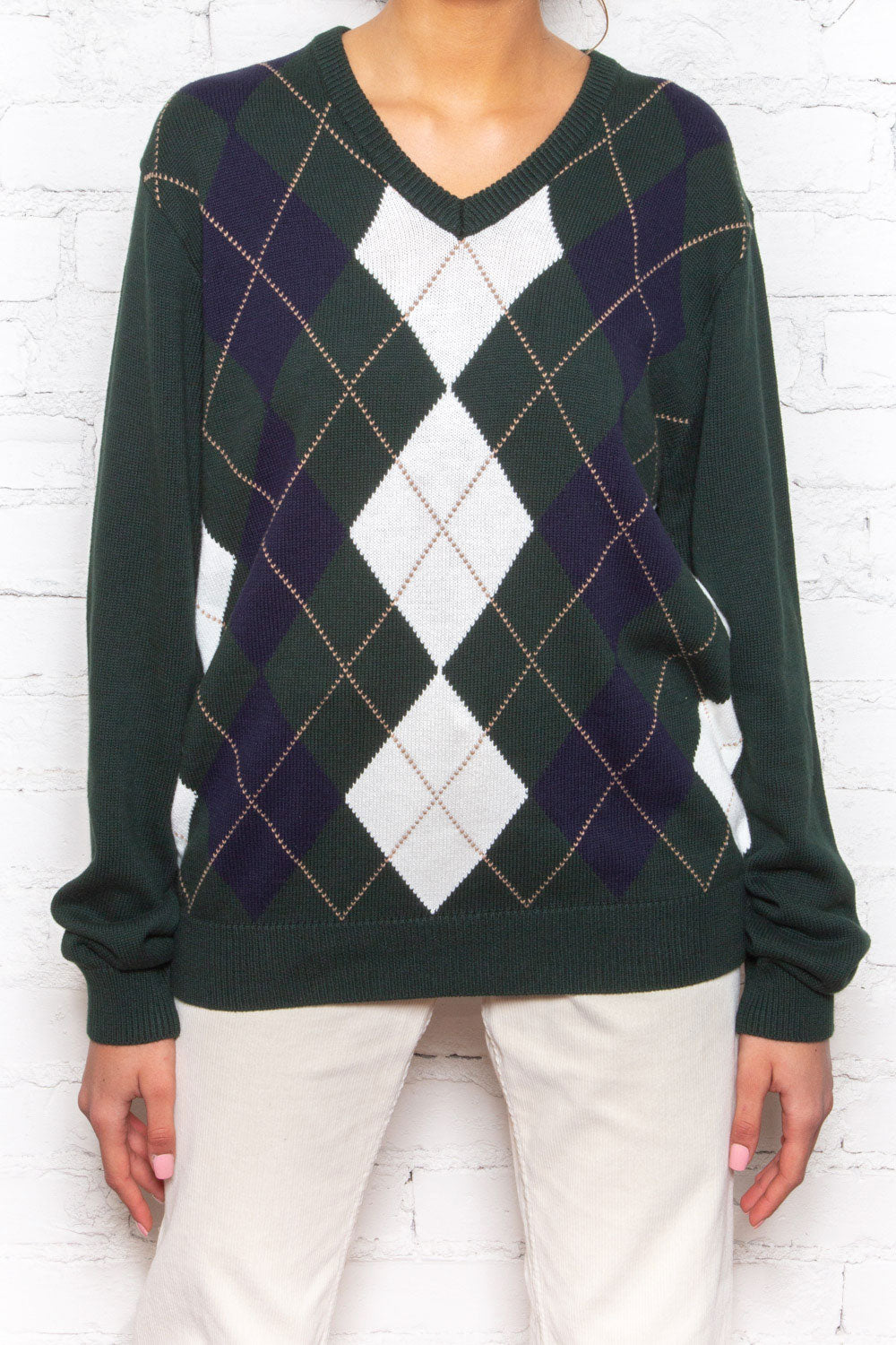 green argyle jumper