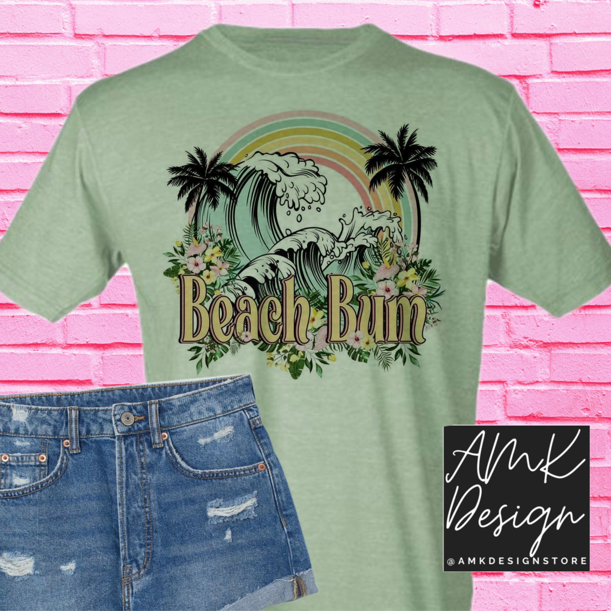 Beach Bum Color 10565 Palm Trees & Sun  T Shirt  You Choose Style Size 