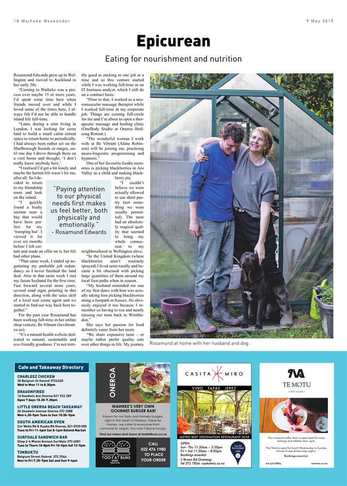 Waiheke Weekender Epicurean Column Page 1