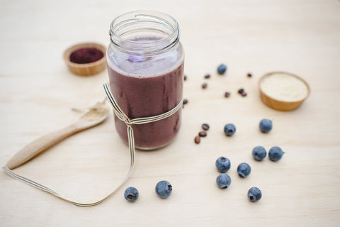 Refreshing Chilled Coffee and Blueberry Drink with Maca