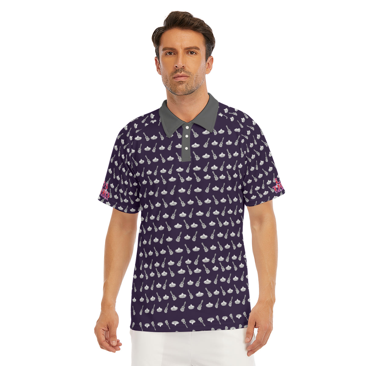 Purple Bandalero Men's Short Sleeve Polo Shirt With Button Closure