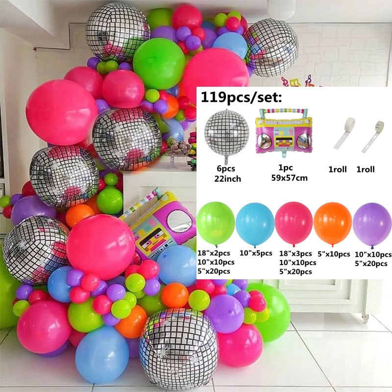 119pcs Back to 80s 90s Theme Balloon Garland Arch Disco 4D Radio Balloons Retro Party Decorations Hip Hop Rock Photo Props