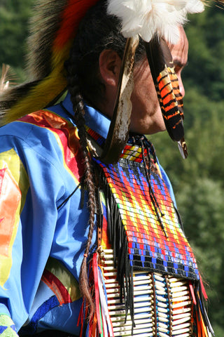 Native American Indian chief in full ceremonial costume