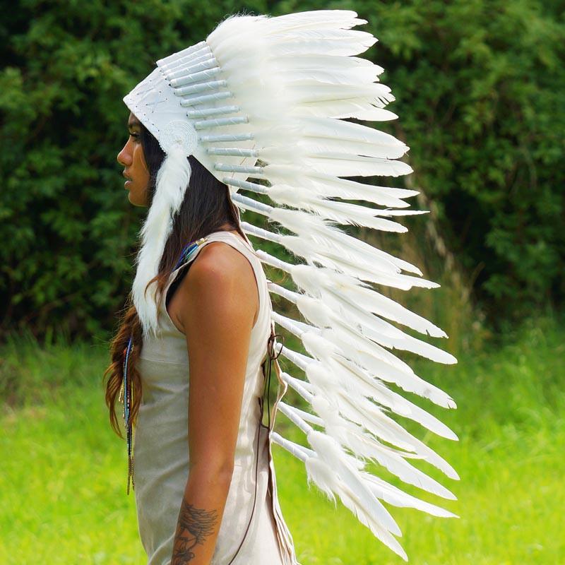 Pure White Indian Headdress 90cm Indian Headdress Novum Crafts 