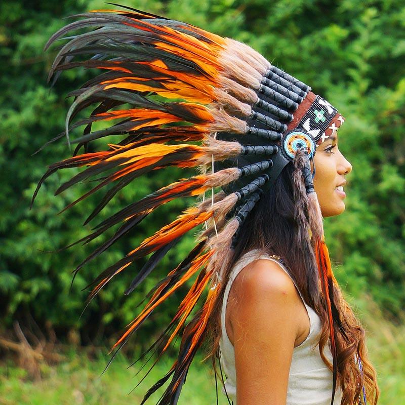 Orange Native American Headdress 75cm Indian Headdress