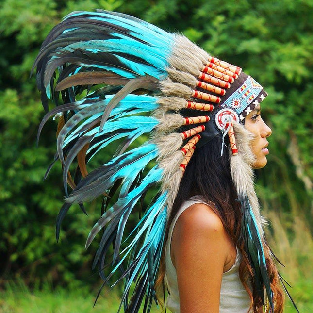 Turquoise Native American Headdress 75cm Indian Headdress Novum Crafts