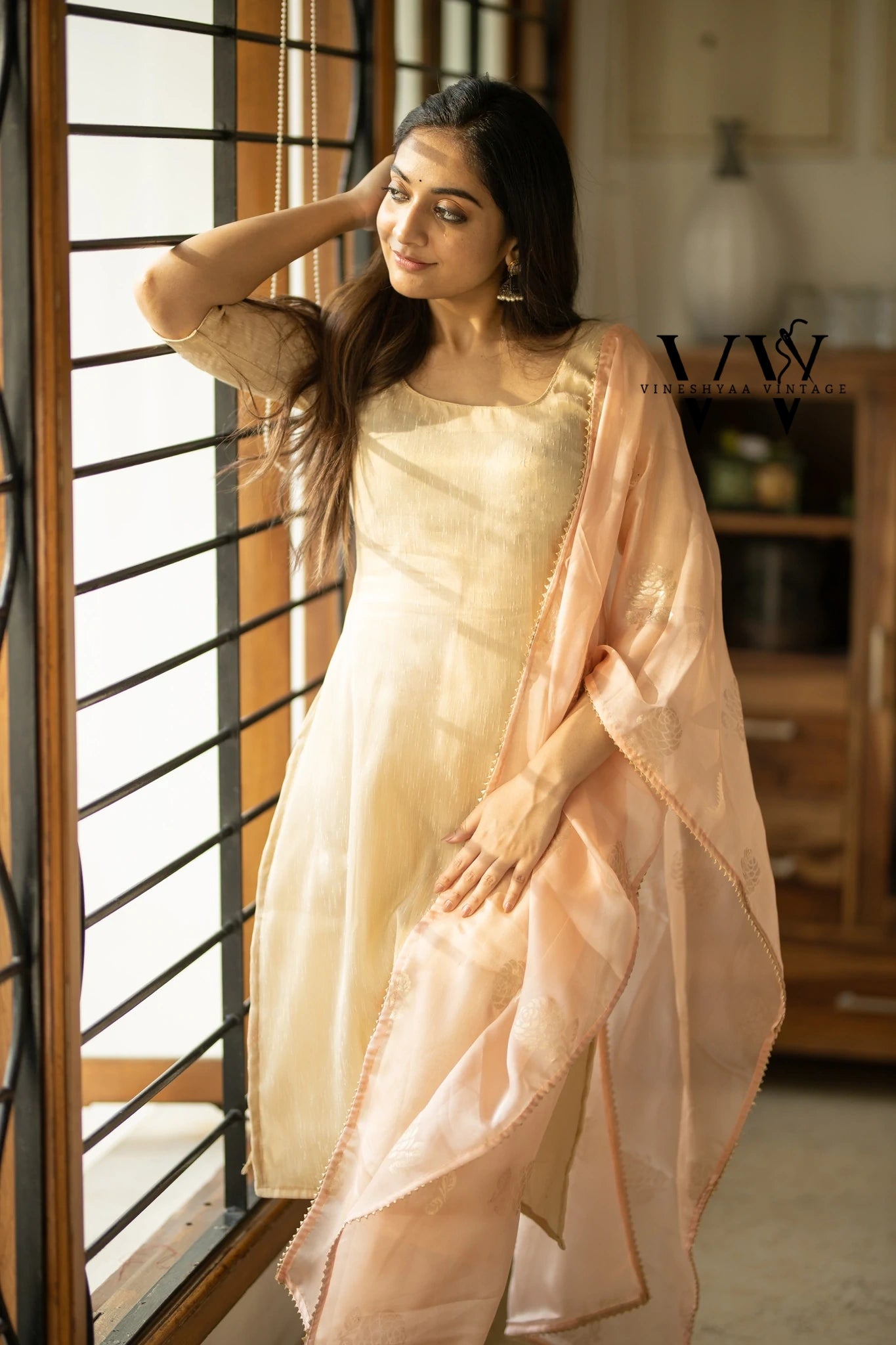 Maya Gold Kurti with Peach Dupatta - EK