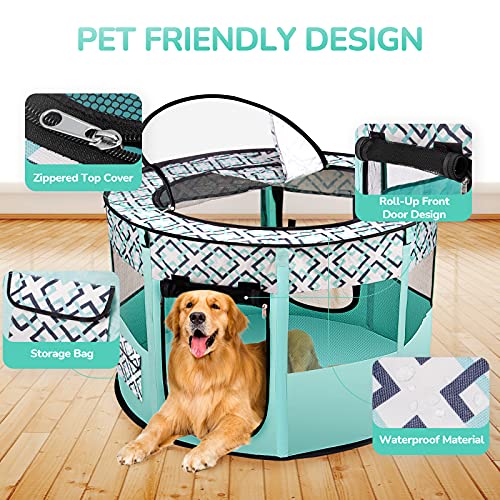 Foldable Dog Playpens Blumoo Portable Pet Playpen Indoor/Outdoor Pet Exercise Kennel Tent Mesh Shade Cover Travel Dog Play Tent for Puppies/Dogs/Cats/Rabbits 