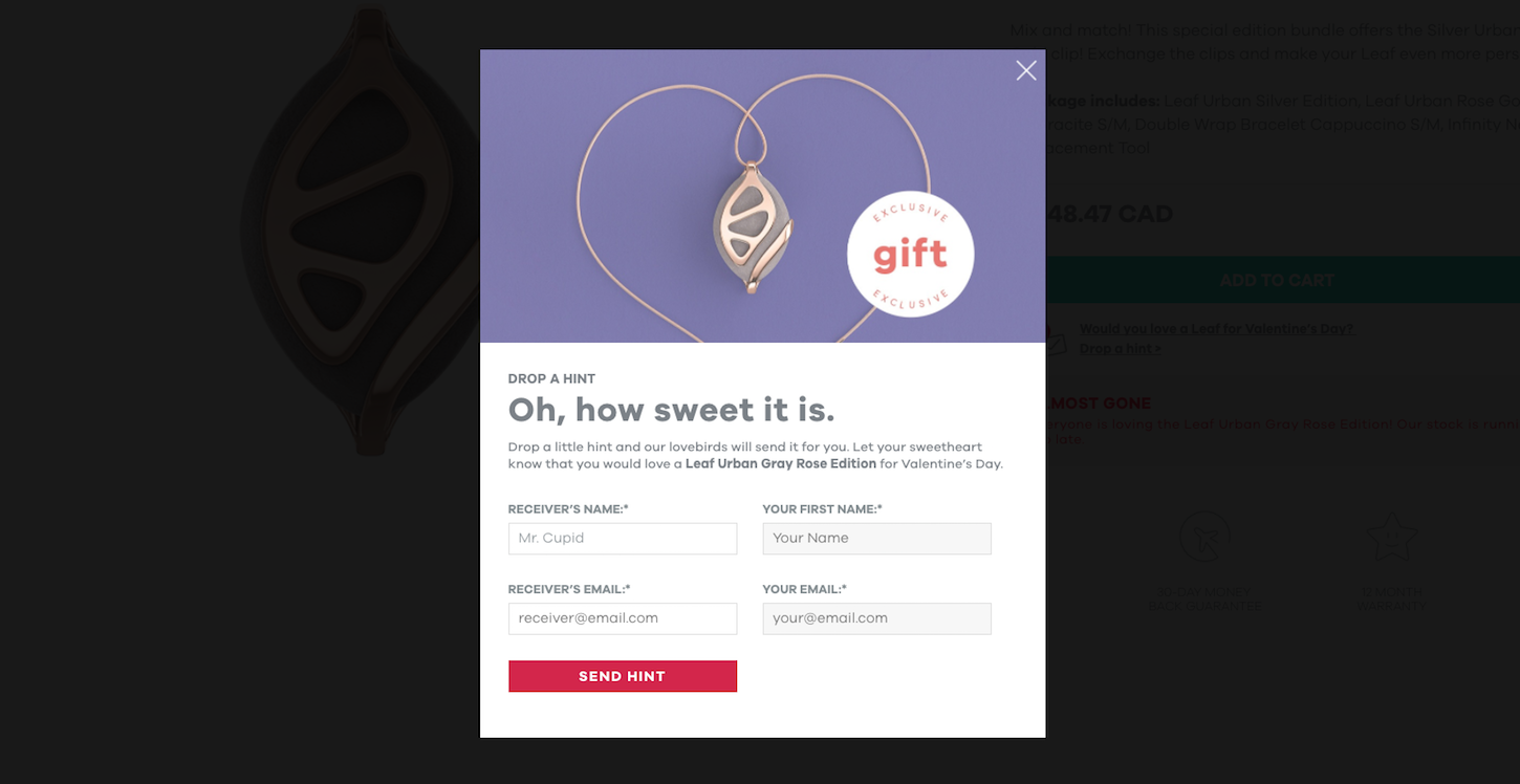 8 ecommerce stores to inspire your valentines day: Bellabeat popup