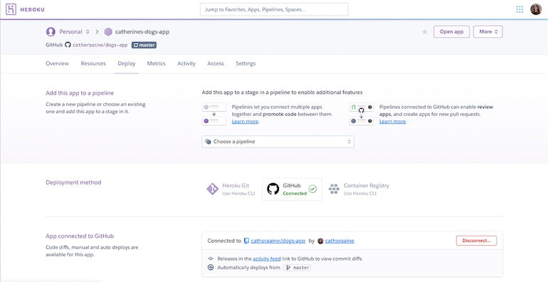 Deploy website: Heroku configure GitHub