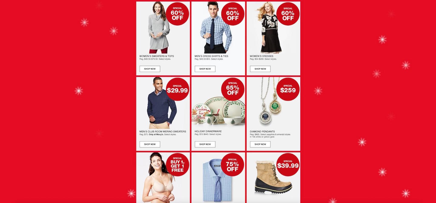 Designing Webpages For Christmas: Big Headlines, Macy's Product Page