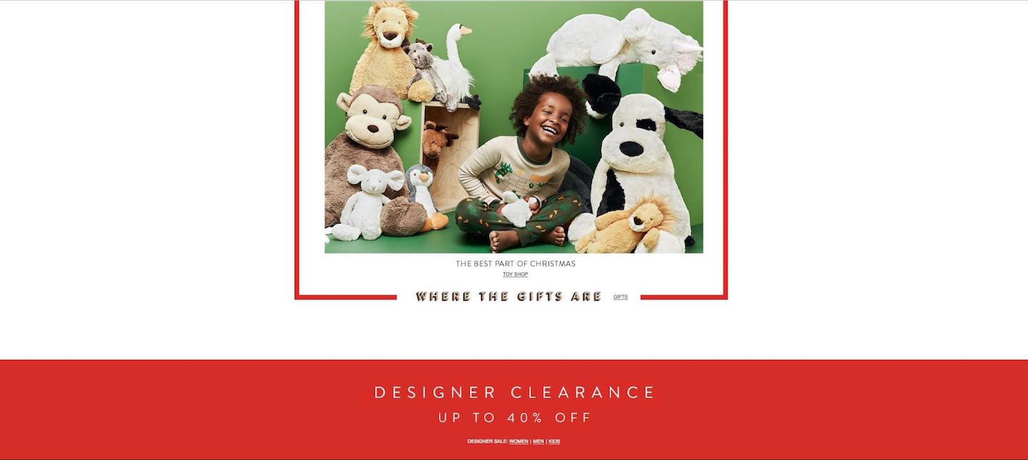 Designing Webpages For Christmas: Extreme White Space, Nordstrom Gift Categories