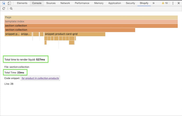 Flame graph showing improvements in Liquid render times