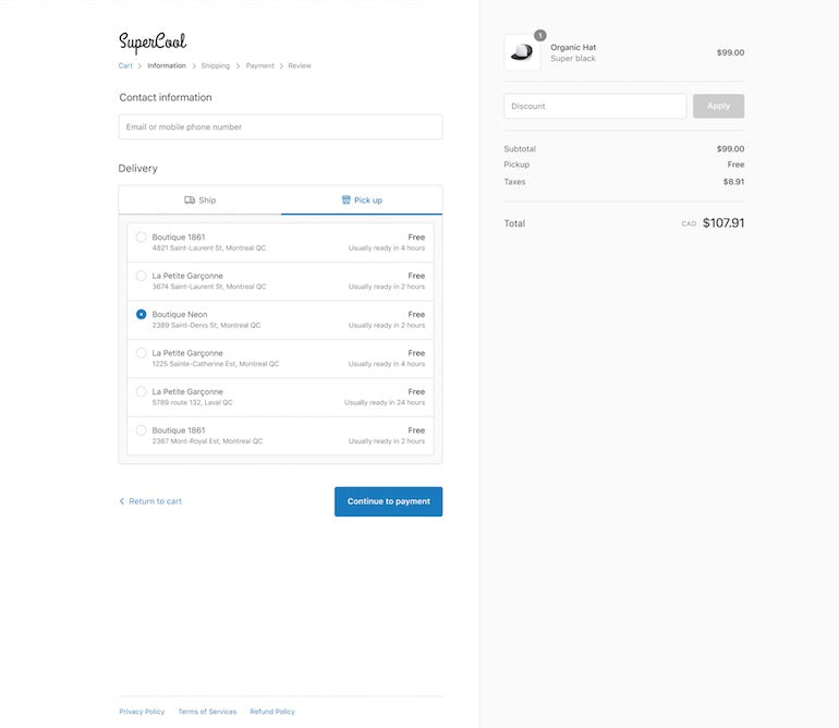 Shopify reunite announcements 2020: pick up options