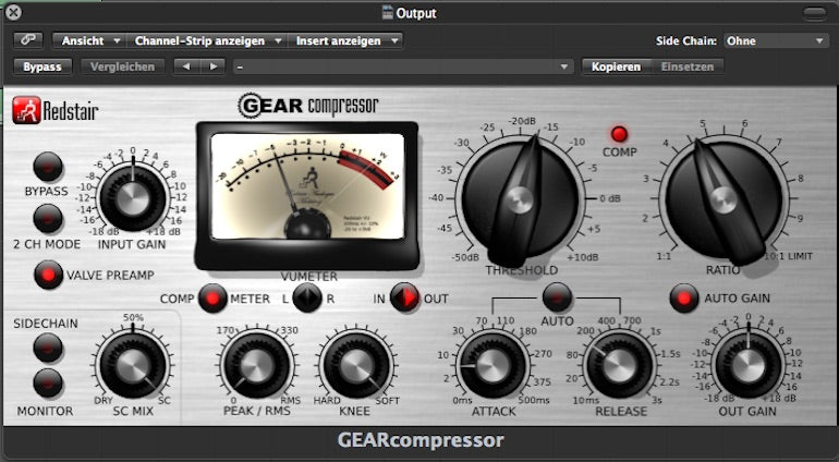 skeuomorphism: screenshot of Redstair Gear Compressor’s website, which attempted to mimic the look of its audio compressor by including 20 knobs and buttons to imitate the controls.
