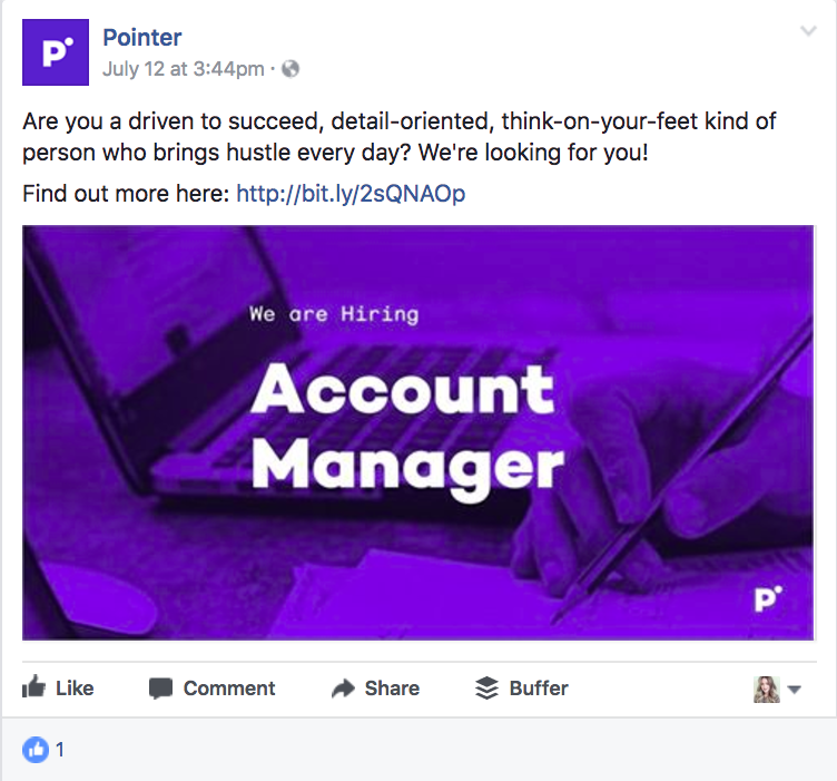 Actionable social media tips: Pointer Creative hiring